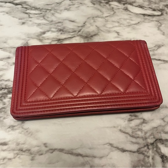 Chanel Quilted  Boy Bifold Long Wallet Pink Silver Hardware CC Logo cocomark - Picture 2 of 8